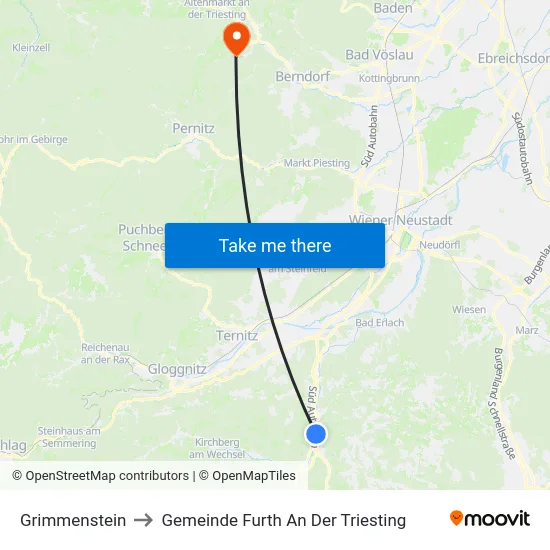 Grimmenstein to Gemeinde Furth An Der Triesting map