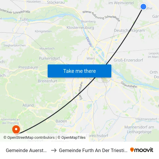 Gemeinde Auersthal to Gemeinde Furth An Der Triesting map