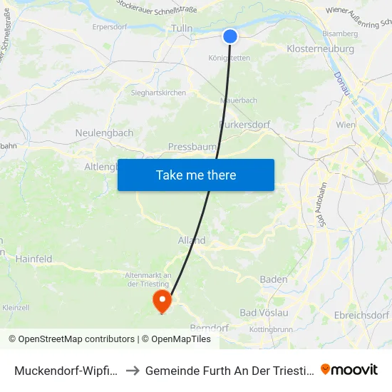 Muckendorf-Wipfing to Gemeinde Furth An Der Triesting map