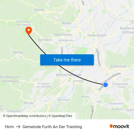 Hirm to Gemeinde Furth An Der Triesting map