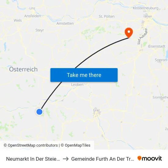 Neumarkt In Der Steiermark to Gemeinde Furth An Der Triesting map
