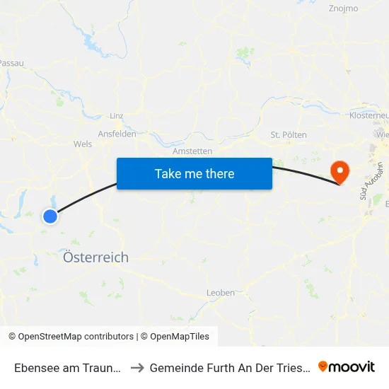 Ebensee am Traunsee to Gemeinde Furth An Der Triesting map