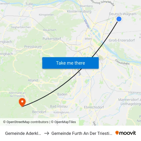 Gemeinde Aderklaa to Gemeinde Furth An Der Triesting map