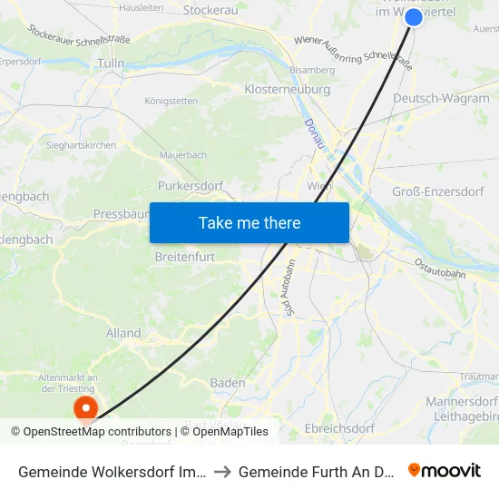 Gemeinde Wolkersdorf Im Weinviertel to Gemeinde Furth An Der Triesting map