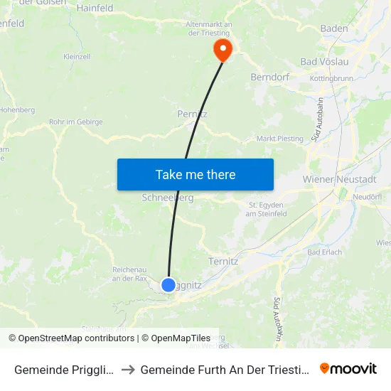 Gemeinde Prigglitz to Gemeinde Furth An Der Triesting map