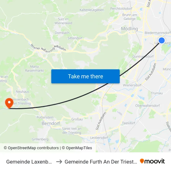 Gemeinde Laxenburg to Gemeinde Furth An Der Triesting map