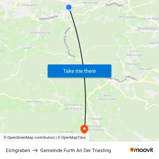 Eichgraben to Gemeinde Furth An Der Triesting map