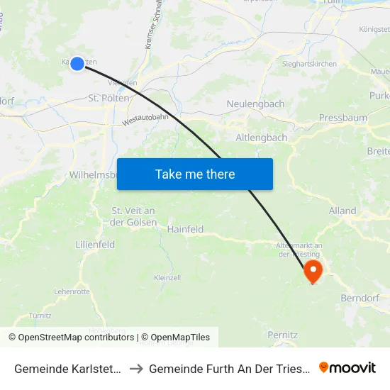 Gemeinde Karlstetten to Gemeinde Furth An Der Triesting map