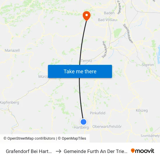 Grafendorf Bei Hartberg to Gemeinde Furth An Der Triesting map