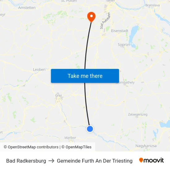 Bad Radkersburg to Gemeinde Furth An Der Triesting map