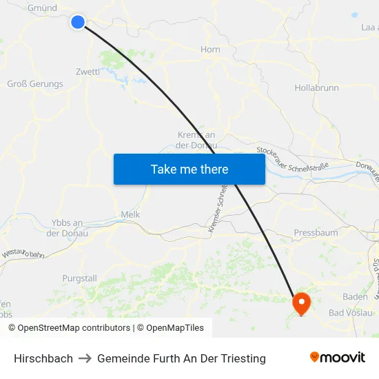 Hirschbach to Gemeinde Furth An Der Triesting map