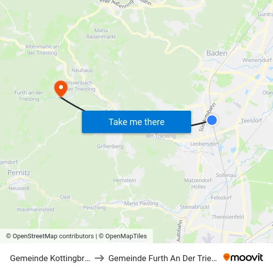 Gemeinde Kottingbrunn to Gemeinde Furth An Der Triesting map