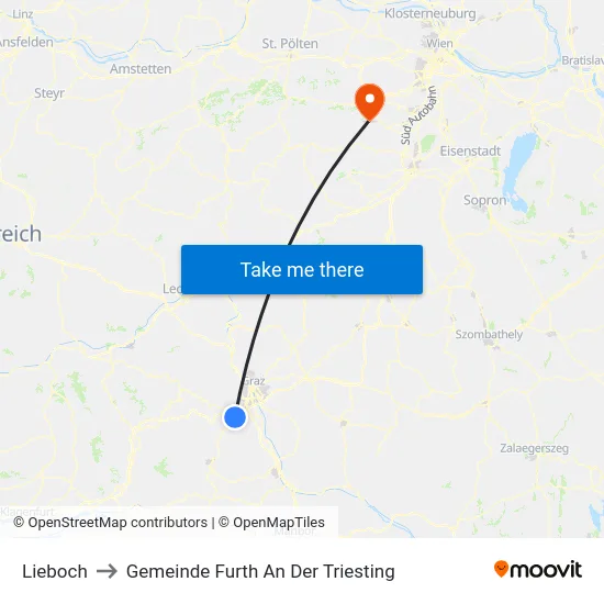 Lieboch to Gemeinde Furth An Der Triesting map