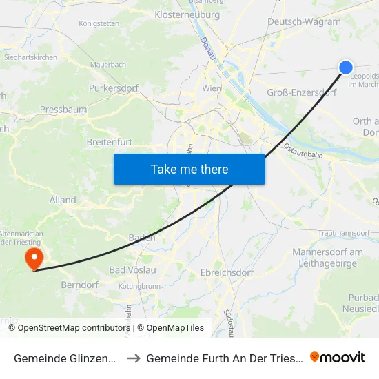 Gemeinde Glinzendorf to Gemeinde Furth An Der Triesting map