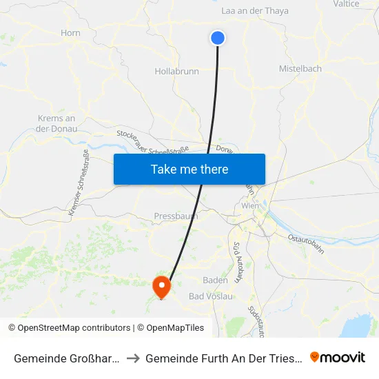 Gemeinde Großharras to Gemeinde Furth An Der Triesting map