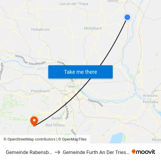 Gemeinde Rabensburg to Gemeinde Furth An Der Triesting map