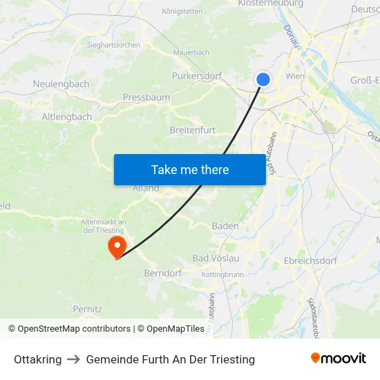 Ottakring to Gemeinde Furth An Der Triesting map