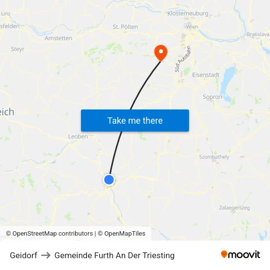 Geidorf to Gemeinde Furth An Der Triesting map