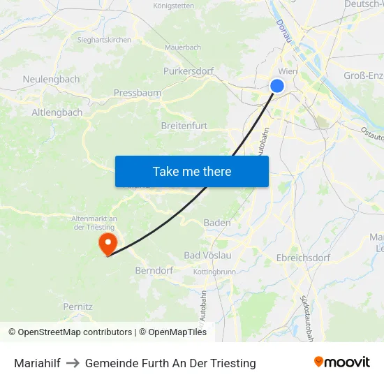 Mariahilf to Gemeinde Furth An Der Triesting map