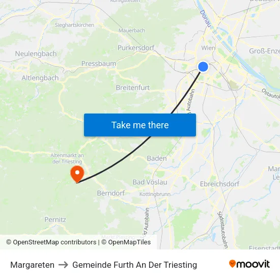 Margareten to Gemeinde Furth An Der Triesting map