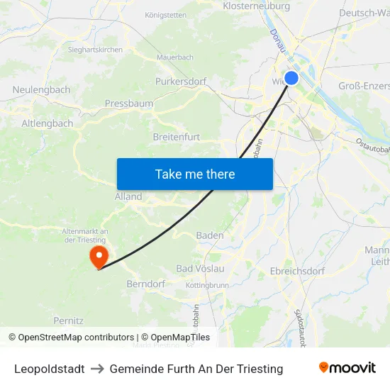 Leopoldstadt to Gemeinde Furth An Der Triesting map