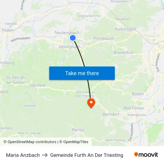 Maria Anzbach to Gemeinde Furth An Der Triesting map