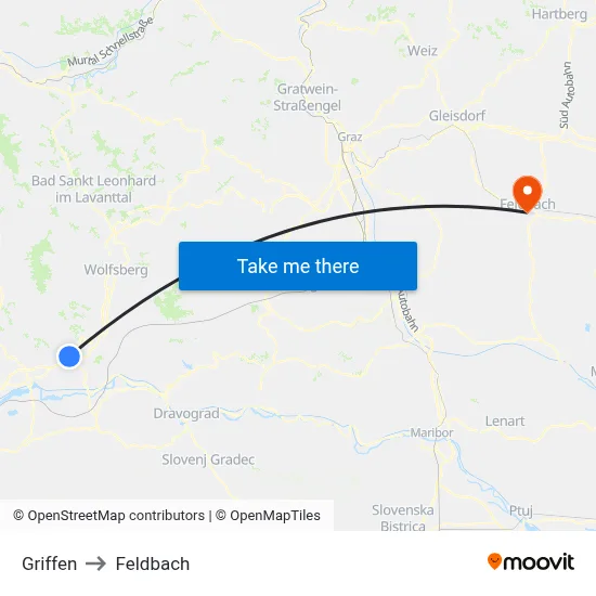 Griffen to Feldbach map