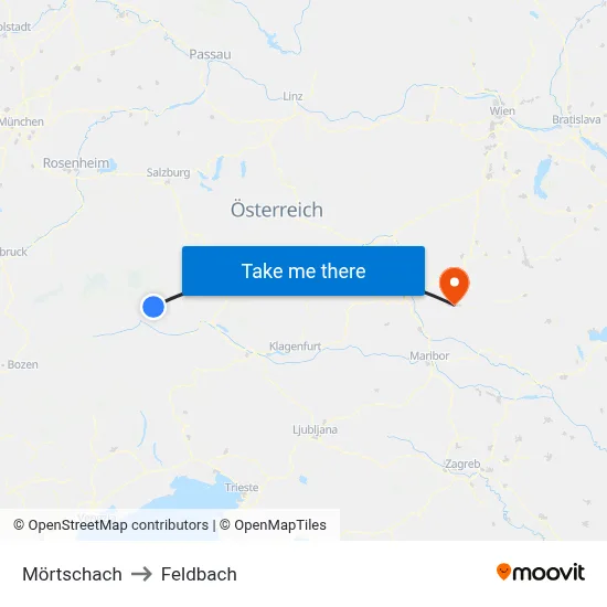 Mörtschach to Feldbach map