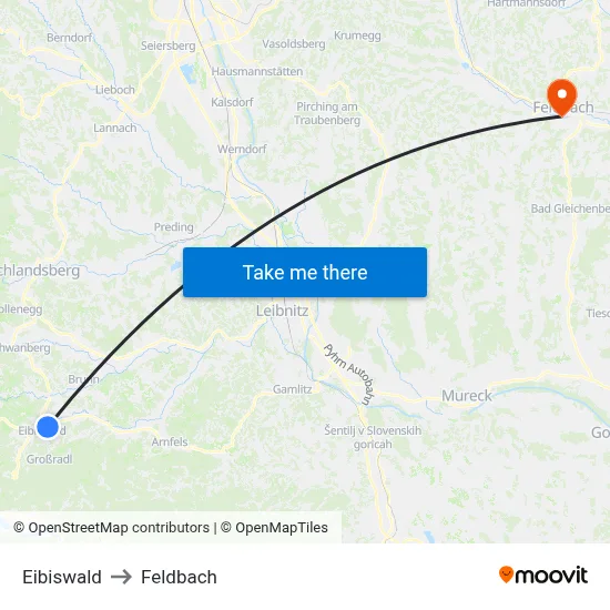 Eibiswald to Feldbach map