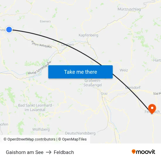 Gaishorn am See to Feldbach map