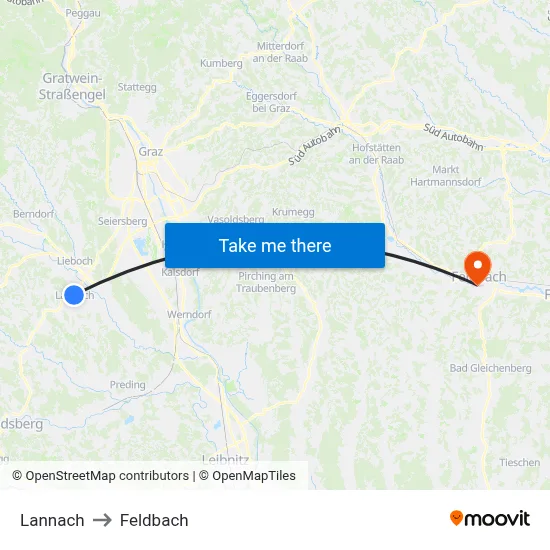 Lannach to Feldbach map