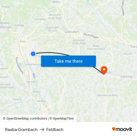 Raaba-Grambach to Feldbach map