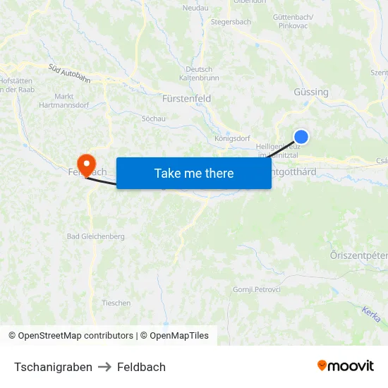 Tschanigraben to Feldbach map