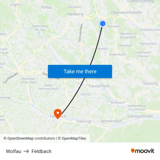 Wolfau to Feldbach map