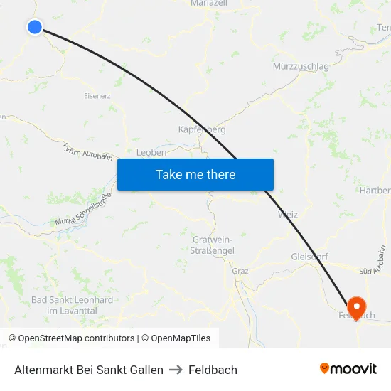 Altenmarkt Bei Sankt Gallen to Feldbach map