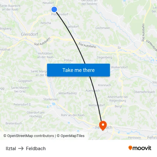 Ilztal to Feldbach map