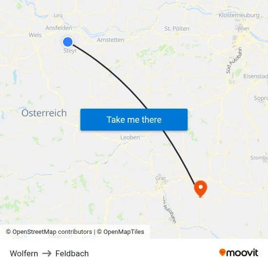 Wolfern to Feldbach map