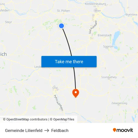 Gemeinde Lilienfeld to Feldbach map
