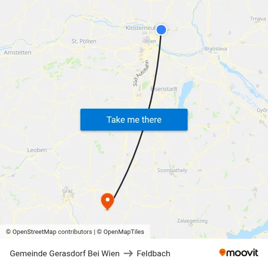 Gemeinde Gerasdorf Bei Wien to Feldbach map