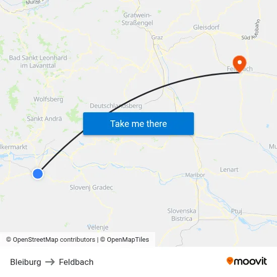 Bleiburg to Feldbach map