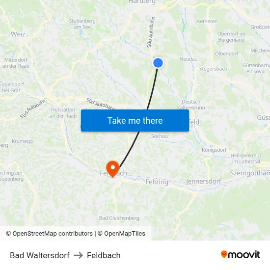 Bad Waltersdorf to Feldbach map