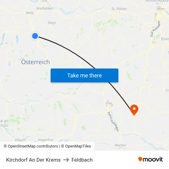 Kirchdorf An Der Krems to Feldbach map