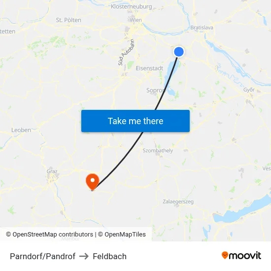 Parndorf/Pandrof to Feldbach map