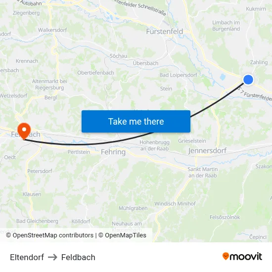 Eltendorf to Feldbach map