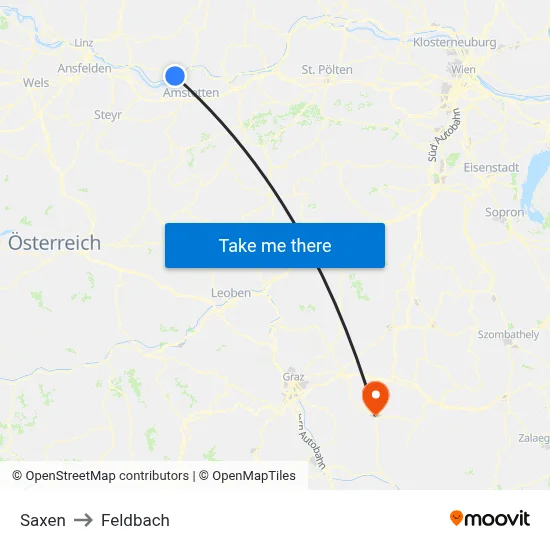 Saxen to Feldbach map