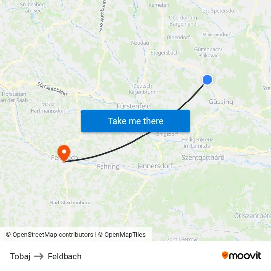 Tobaj to Feldbach map