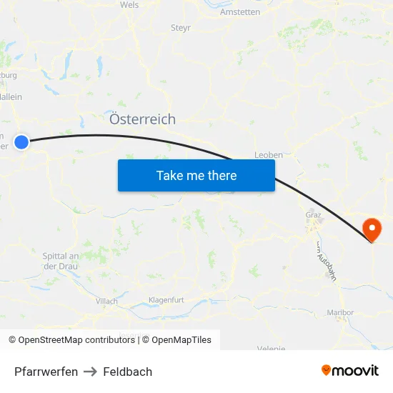 Pfarrwerfen to Feldbach map