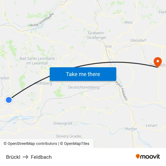 Brückl to Feldbach map