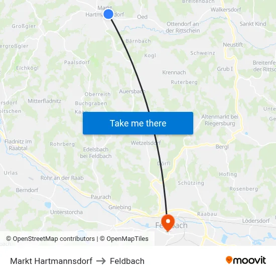 Markt Hartmannsdorf to Feldbach map