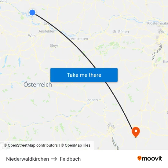 Niederwaldkirchen to Feldbach map
